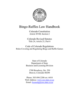 Bingo-Raffles Law Handbook Colorado Constitution Article XVIII, Section 2