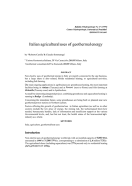 Italian Agricultural Uses of Geothermal Energy