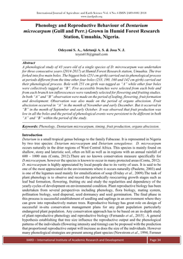 Phenology and Reproductive Behaviour of Dentarium Microcarpum (Guill and Perr.) Grown in Humid Forest Research Station, Umuahia, Nigeria