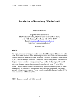 Introduction to Merton Jump Diffusion Model