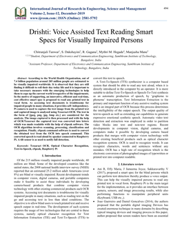 Voice Assisted Text Reading Smart Specs for Visually Impaired Persons