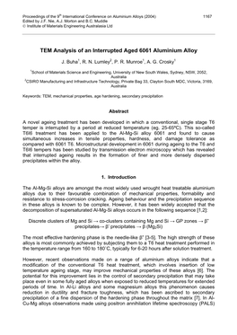 TEM Analysis of an Interrupted Aged 6061 Aluminium Alloy