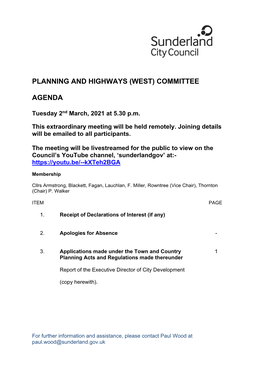 Planning and Highways (West) Committee