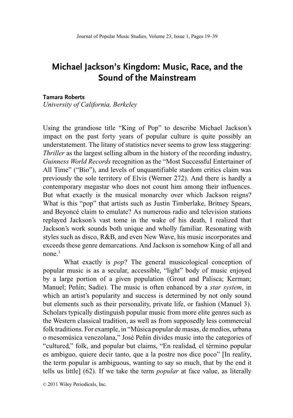 Michael Jackson's Kingdom: Music, Race, and the Sound of the Mainstream