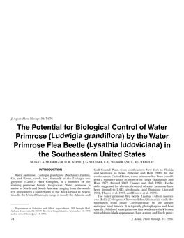 The Potential for Biological Control of Water Primrose (Ludwigia Grandiflora) by the Water Primrose Flea Beetle (Lysathia Ludovi