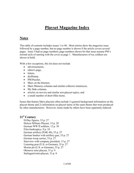 Playset Magazine Index
