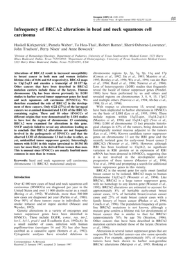 Infrequency of BRCA2 Alterations in Head and Neck Squamous Cell Carcinoma