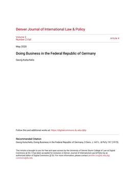 Doing Business in the Federal Republic of Germany