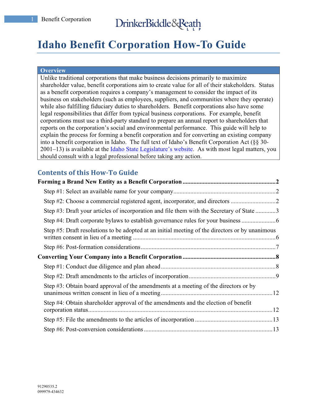 Idaho Benefit Corporation How-To Guide