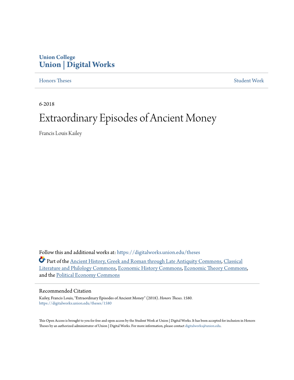 Extraordinary Episodes of Ancient Money Francis Louis Kailey