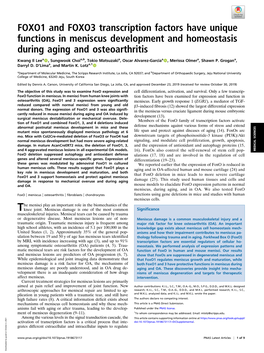 FOXO1 and FOXO3 Transcription Factors Have Unique Functions in Meniscus Development and Homeostasis During Aging and Osteoarthritis