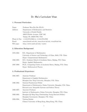 Dr. Ma's Curriculum Vitae