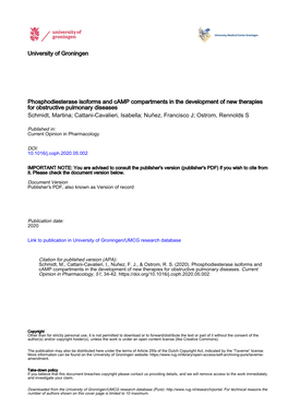 Phosphodiesterase Isoforms and Camp Compartments in The