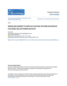 Modeling Energy Flows in Floating In-Pond Raceways Utilizing Solar Power Back-Up