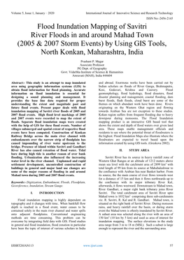 Flood Inundation Mapping of Savitri River Floods in and Around Mahad Town (2005 & 2007 Storm Events) by Using GIS Tools