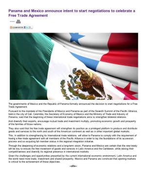 Panama and Mexico Announce Intent to Start Negotiations to Celebrate a Free Trade Agreement