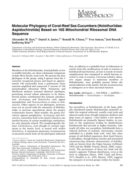 Molecular Phylogeny of Coral-Reef Sea Cucumbers (Holothuriidae: Aspidochirotida) Based on 16S Mitochondrial Ribosomal DNA Sequence