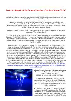 Is the Archangel Michael a Manifestation of the Lord Jesus Christ?