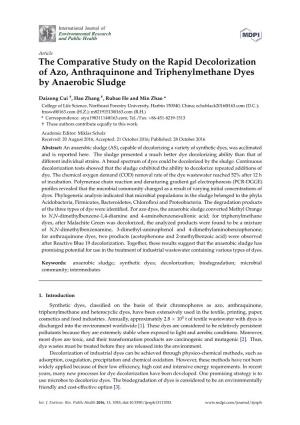The Comparative Study on the Rapid Decolorization of Azo, Anthraquinone and Triphenylmethane Dyes by Anaerobic Sludge