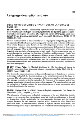 Language Description and Use