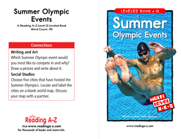Olympic Events Connections Writing and Art Which Summer Olympic Event Would You Most Like to Compete in and Why? Draw a Picture and Write About It