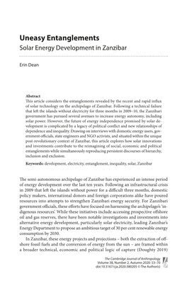 Uneasy Entanglements Solar Energy Development in Zanzibar