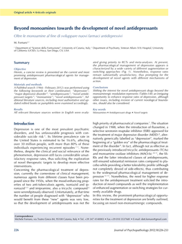 Beyond Monoamines Towards the Development of Novel Antidepressants Oltre Le Monoamine Al Fine Di Sviluppare Nuovi Farmaci Antidepressivi