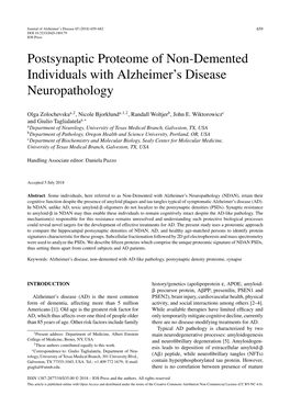 Postsynaptic Proteome of Non-Demented Individuals with Alzheimer’S Disease Neuropathology