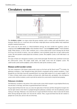 Circulatory System 1 Circulatory System