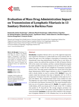 Evaluation of Mass Drug Administration Impact on Transmission of Lymphatic Filariasis in 13 Sanitary Districts in Burkina Faso