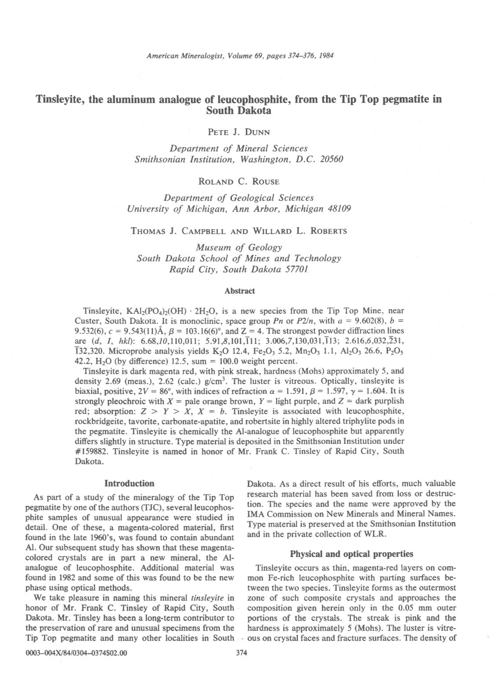 Tinsleyite, the Aluminum Analog* $