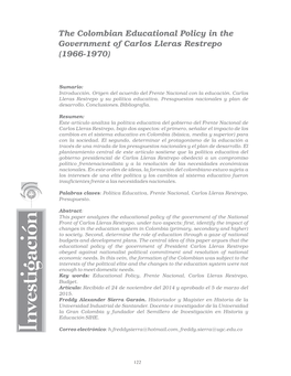 The Colombian Educational Policy in the Government of Carlos Lleras Restrepo (1966-1970)