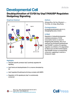 Deubiquitination of Ci/Gli by Usp7/HAUSP Regulates Hedgehog Signaling