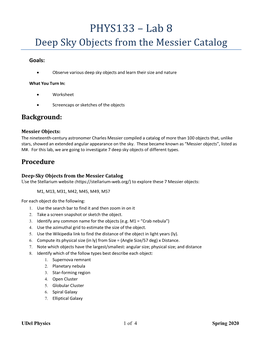 PHYS133 – Lab 8 Deep Sky Objects from the Messier Catalog