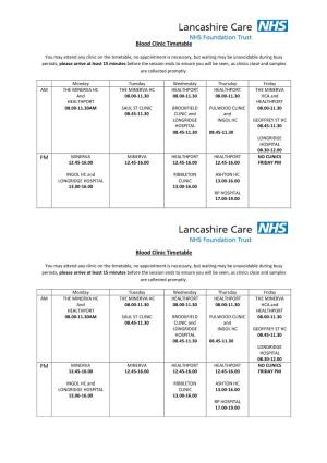 Blood Clinic Timetable