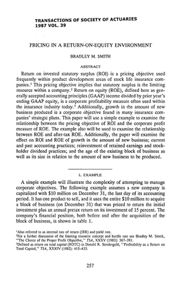 Pricing in a Return-On-Equity Environment