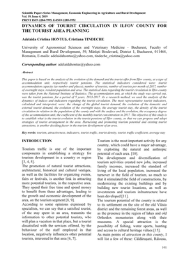 Dynamics of Tourist Circulation in Ilfov County for the Tourist Area Planning