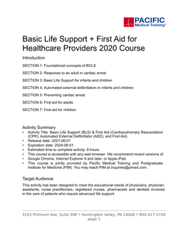 Basic Life Support + First Aid for Healthcare Providers 2020 Course Introduction