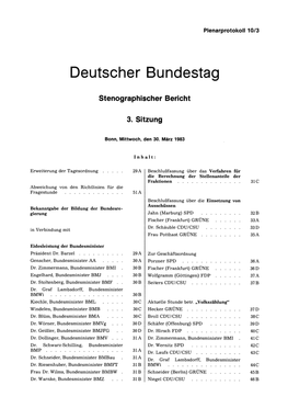 Deutscher Bundestag Stenographischer Bericht 3. Sitzung