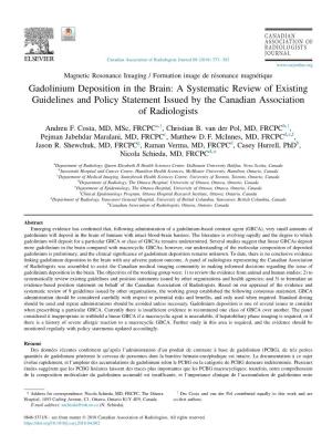 Gadolinium Deposition in the Brain: a Systematic Review of Existing Guidelines and Policy Statement Issued by the Canadian Association of Radiologists