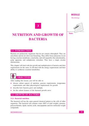 Lesson 3. Nutrition & Growth of Bacteria