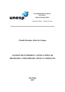 Claudio Henrique Altieri De Campos JACKSON DO PANDEIRO E a MÚSICA POPULAR BRASILEIRA