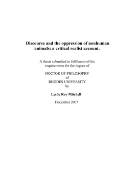 Discourse and the Oppression of Nonhuman Animals: a Critical Realist Account