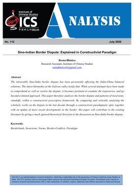 Sino-Indian Border Dispute: Explained in Constructivist Paradigm