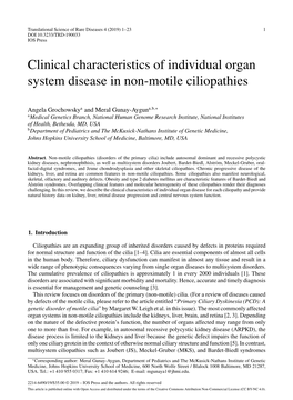 Clinical Characteristics of Individual Organ System Disease in Non-Motile Ciliopathies