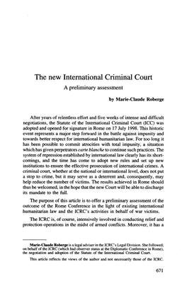 The New International Criminal Court: a Preliminary Assessment