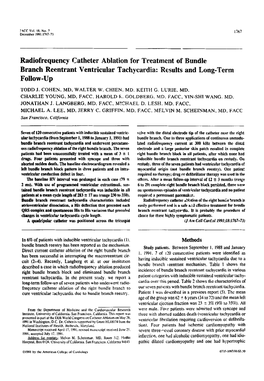 Radiofrequency Catheter Ablation for Treatment of Bundle Branch Reentrant Ventricular Tachycardia : Results and Long-Term Follow-Up TODD J