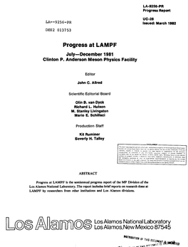 Progress at LAMPF Los Alamos National Laboratory Los Alamos