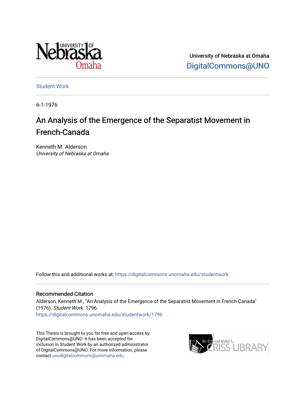 An Analysis of the Emergence of the Separatist Movement in French-Canada