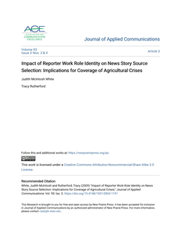 Impact of Reporter Work Role Identity on News Story Source Selection: Implications for Coverage of Agricultural Crises